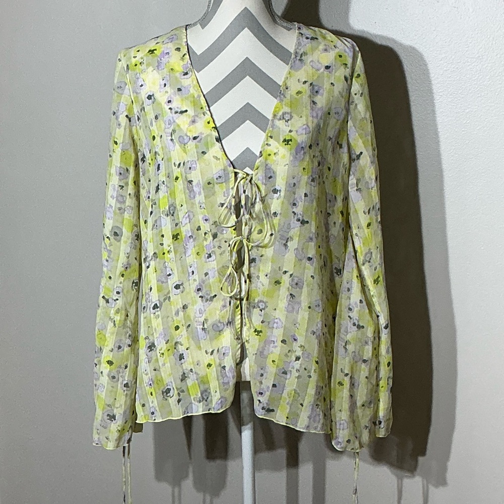 H&M Yellow Blouse Open Sheer Large